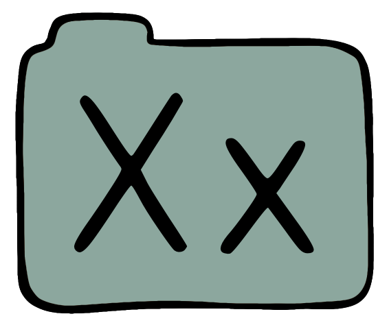 light green file folder with capital and lowercase X on it.